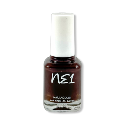 Bottle of Giddy Up, a dark brown nail polish