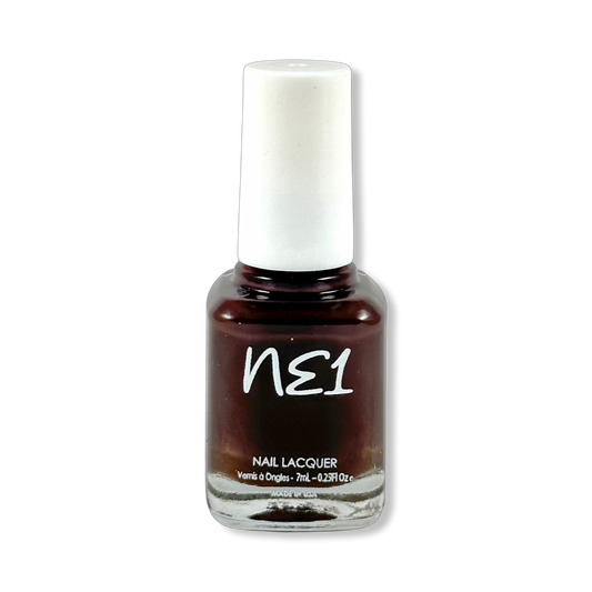 Bottle of Giddy Up, a dark brown nail polish