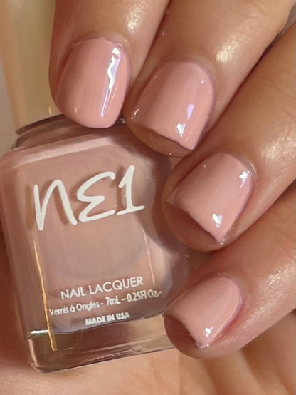 Nail swatch of the Desert Dusk light pink nail polish for NE1 Nail Polish